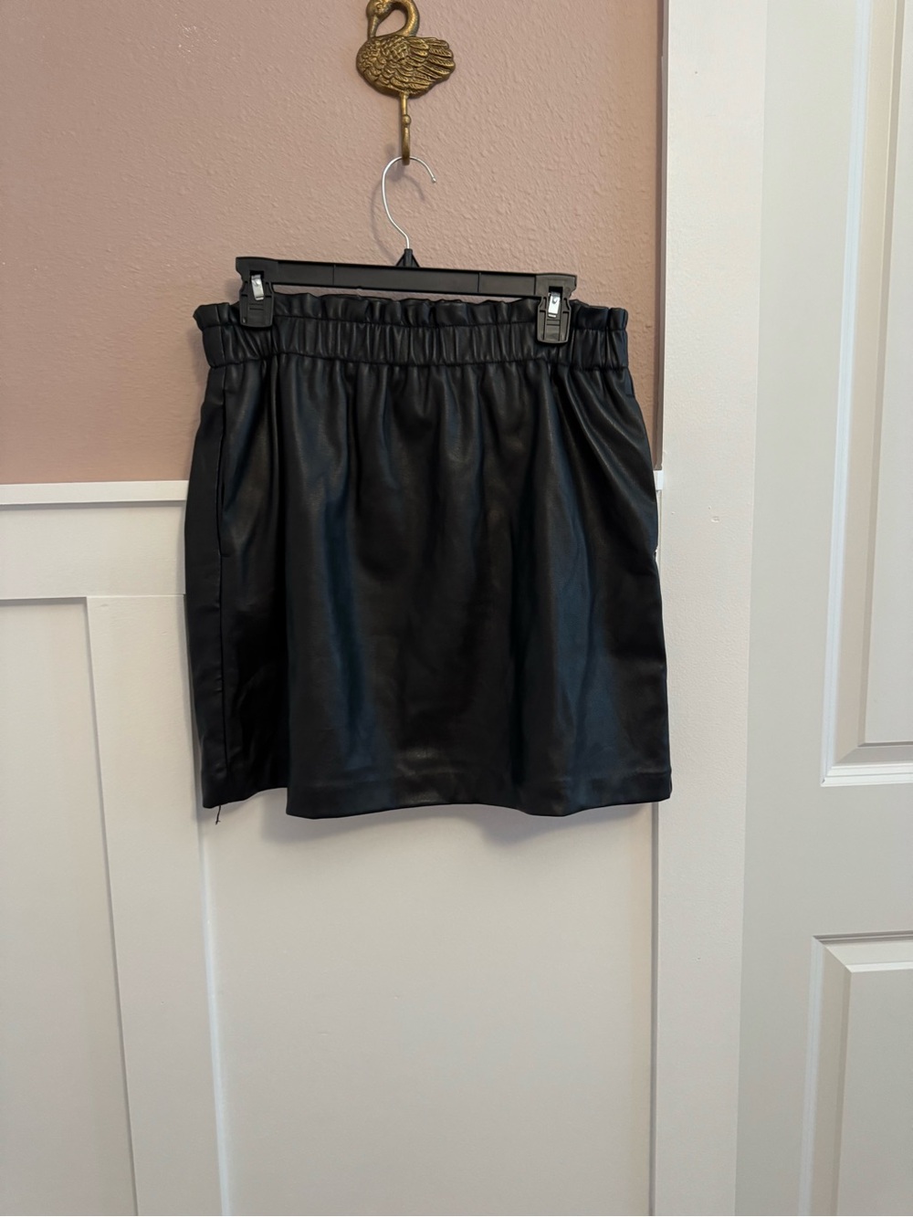 LOFT Black Faux Leather Ruffle Waist Mini Skirt
